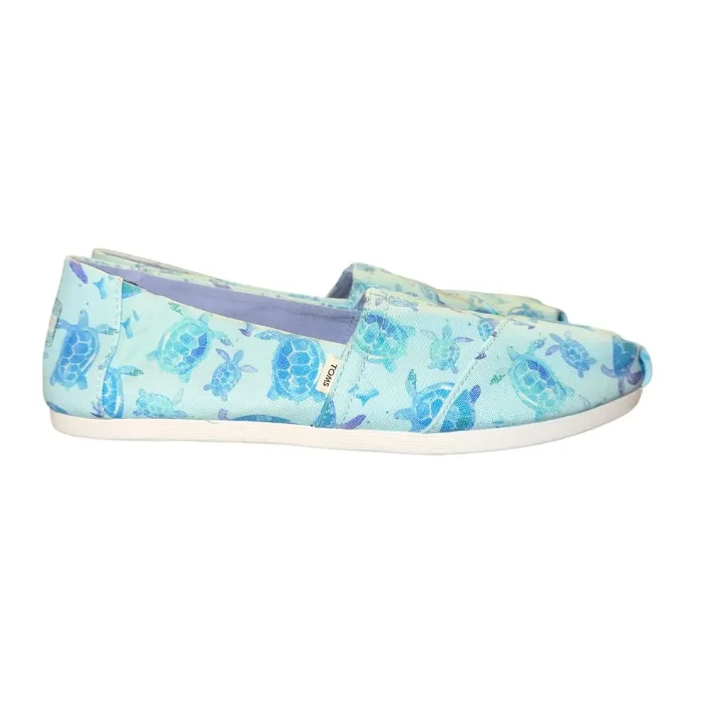 Toms Alpergata Cloudbound Flats Women's Size 8.5 Blue Sea Turtle Print Shoes